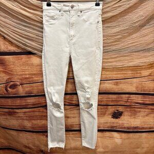 Abercrombie & Fitch Distressed White Super Skinny Ankle High Rise Jean Sz00 NWOT